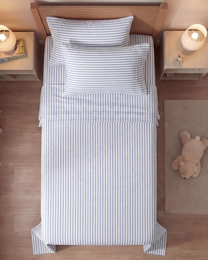 Twin 4 Piece Sheet Set - Comfy, Breathable & Cooling - Soft Hotel Luxury Bedding for Women, Men, Kids, Teens and Children - 1 Flat & 1 Fitted Sheet & 2 Pillowcases with Deep Pockets - Blue Stripes 2