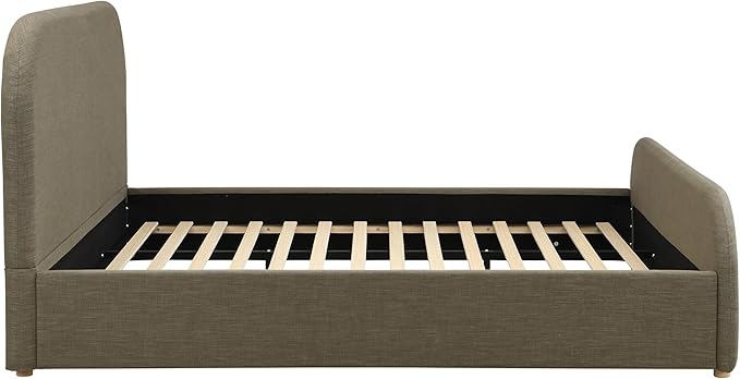 Christopher Knight Home Lanet Linen Upholstered King Size Bed Frame with Headboard, Modern King Bed Frame and Headboard, Wooden Slats Support, Easy Assembly, No Box Spring Needed, Olive Green