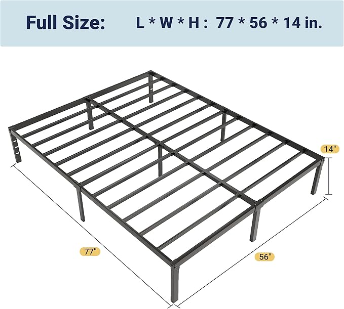 Allewie Full Size Bed Frame, 14 inch Metal Platform Beds with Storage Space, No Box Spring Needed and Easy Assembly, Black