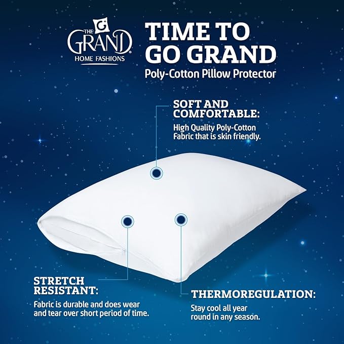 The Grand Pillow Covers King Size - Poly-Cotton Pillow Protector with Zipper - Moisture Wicking, Advanced Allergy Protection Pillow Protector - Protects Pillow from Dust, Dirt, and Debris (4 Pack)
