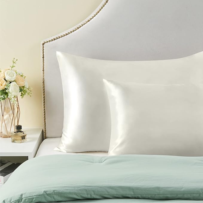 BEDELITE Satin Pillowcase for Hair and Skin, Super Soft and Cooling Similar to Silk Pillow Cases 2 Pack with Envelope Closure, Gift for Women Men(20"x36" King Size, Ivory)