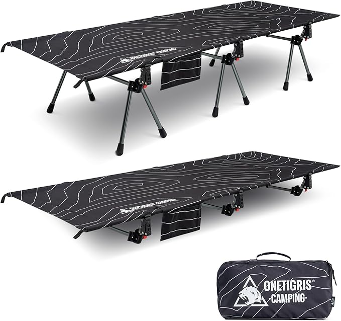 ONETIGRIS SUPRANUBIS Camping Cot, Height Adjustable with Cot Leg Extenders, Strong Support 330lbs, Lightweight Comfortable Folding Bed for Camping, Hiking, Travel, Truck, Beach, Office Nap