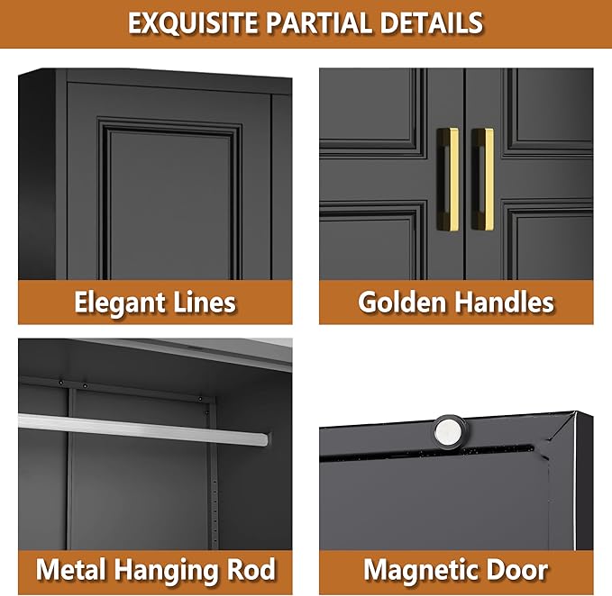 Polup Metal Wall Cabinet, Upper Cabinet for Wardrobe, Small Top Storage Cabinet for Bedroom, Living Room, Black, 18" D x 32" W x1 5" H - Assembly Required