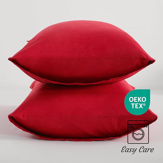NTBAY Standard Pillow Cases Set of 2, 2 Pack Brushed Microfiber 20x26 Pillow Cases, Soft, Wrinkle, Fade, Stain Resistant Red Pillow Cases with Envelope Closure, 20x26 Inches, Red