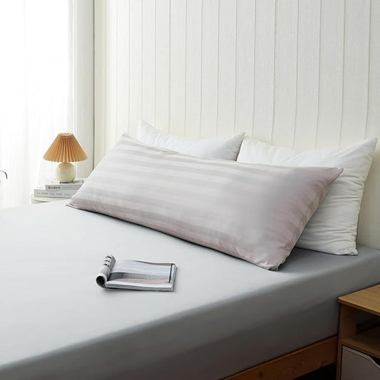 100% Cotton Soft Body Pillow Protectors with Invisible Zipper 20X54 Inches Body Pillow Cases, 600 Thread Count Soft Pillow Cases, Striped Light Beige Color 1-Pack