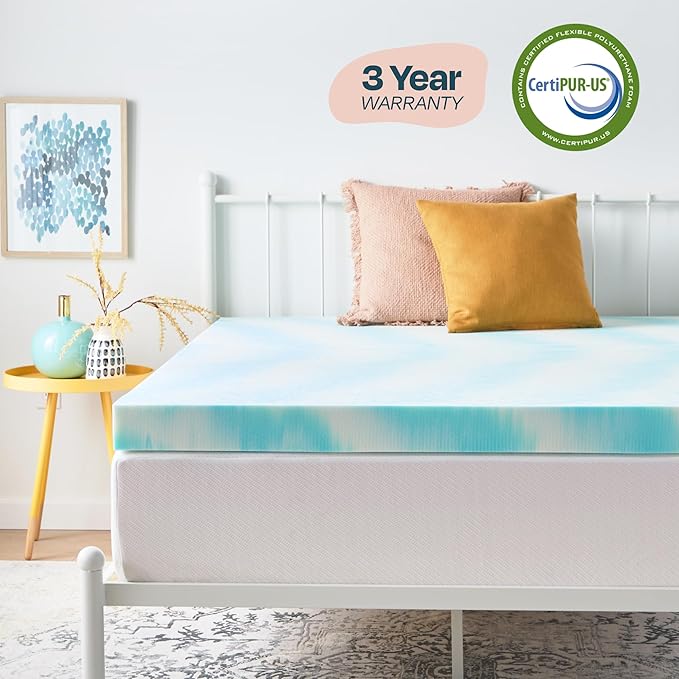 Linenspa 4 Inch Swirl Gel Memory Foam Mattress Topper, Full Size – Cooling Gel Infused, Ventilation Holes – Pressure Relieving Bed Topper – CertiPUR Certified
