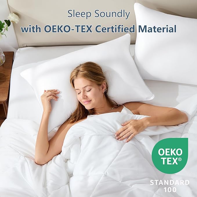 CozyLux Soft Supportive Bed Pillows for Side and Back Sleepers, Oeko-Tex Certified Down Alternative Filling, Hotel Quality Fluffy Sleeping Pillow, White, Queen - 18" x 28", 4 Pack