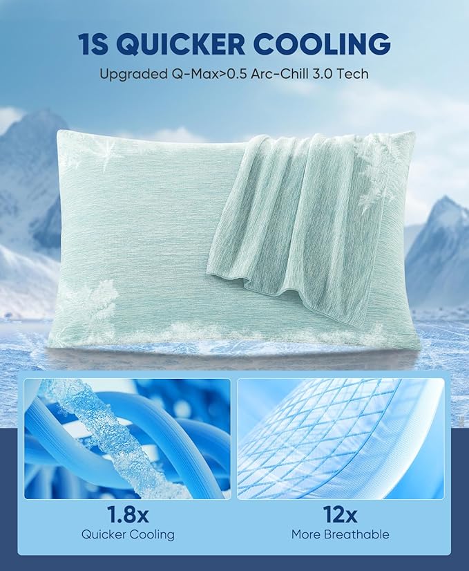 LUXEAR 2 Pack Cooling Pillow Cases for Hot Sleepers Queen Size, Arc-Chill Q-Max > 0.5, Hair & Skin Friendly, Double-Sided, Machine Washable, Hidden Zipper, Gifts for Women & Men, Green