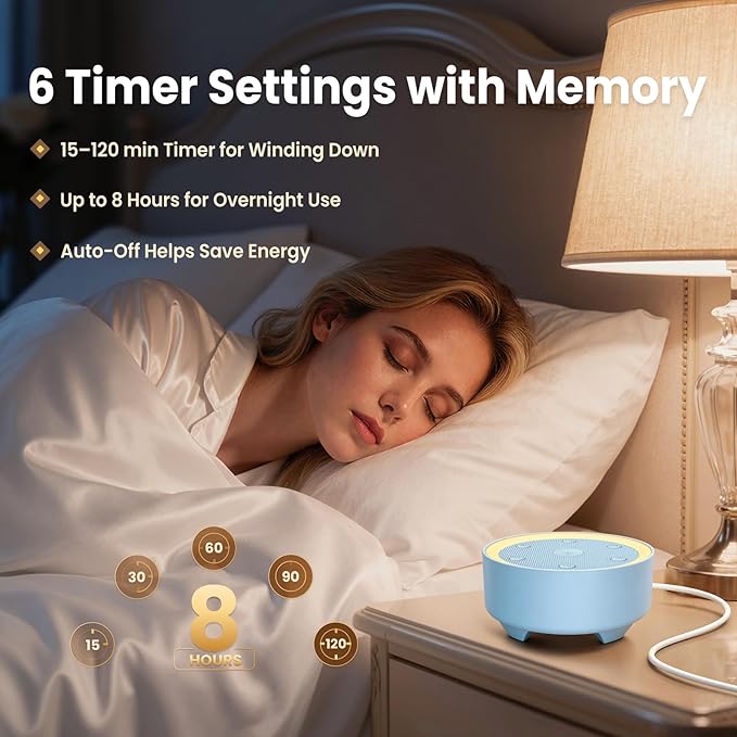 Kipcush Sleep Sound Machine - 21 High-Fidelity Non-Looping Sounds, Portable White Noise Machine for Baby, Kids & Adults, Dimmable Night Light, 6 Auto-Off Timers, USB Powered for Travel, Home & Office
