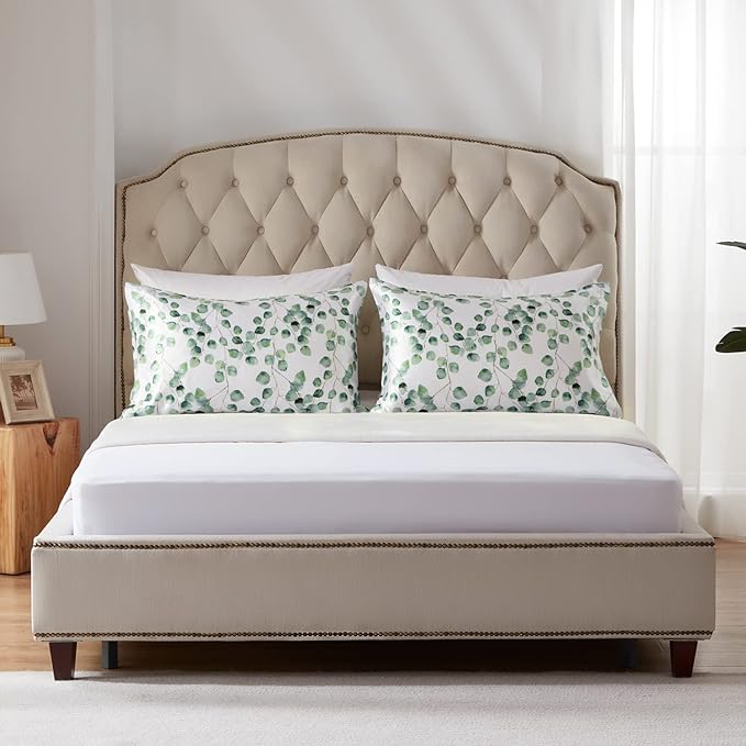 EXQ Home Silky Satin Pillowcase for Hair and Skin,Printed Pillow Cases Standard Size Set of 2 Satin Pillow Case 2 Pack with Envelope Closure(Ink Leaf, 20x26)