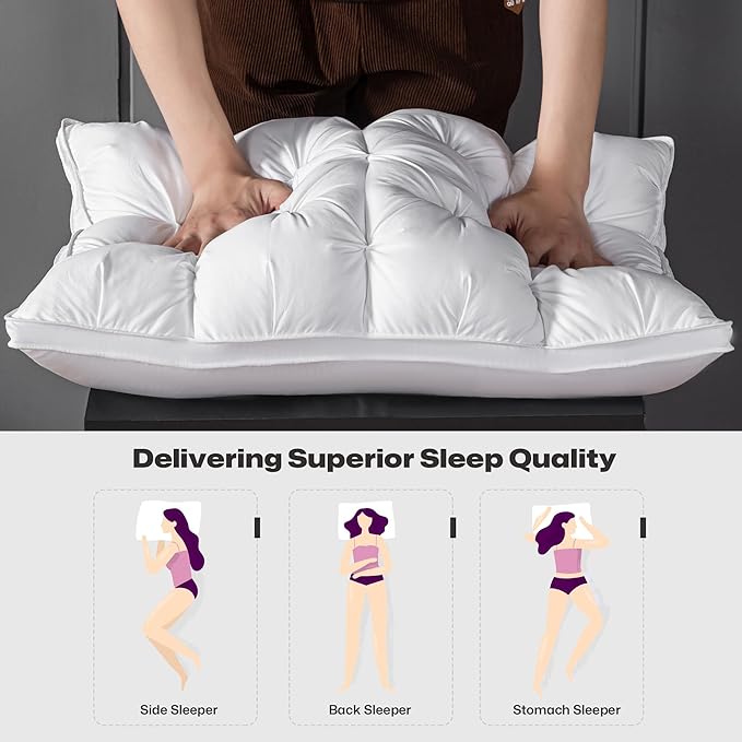 MIOTO Queen Size Luxury White Goose Down Pillow,800 Fill Power Fluffy and Soft Hotel Feather Pillow,Ideal Bed Pillows for Side Sleepers,Pack of 1 (Queen, White)