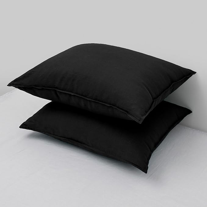 CHUFFED Linen Pillowcases 2 Pack 100% Linen Standard Pillow Cases, Breathable and Cooling Washed Pillowshams with Zipper Closure, 20x26 Inches, Black