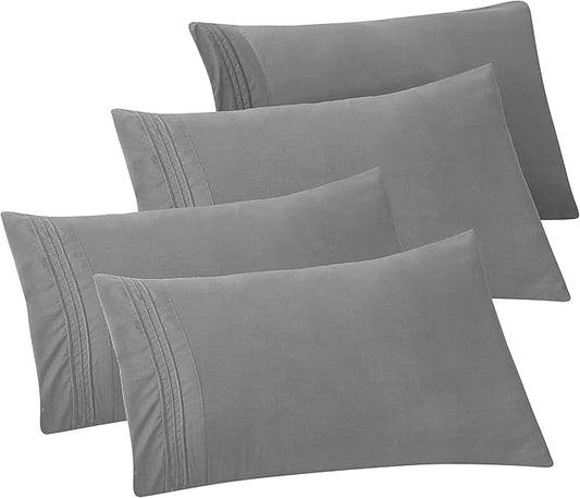 Elegant Comfort 4-PACK Solid Pillowcases 1500 Premium Hotel Quality Microfiber - Smooth Weave, Wrinkle and Stain Resistant, Easy Slip-On, 4-Piece Set, King Pillowcase, Gray