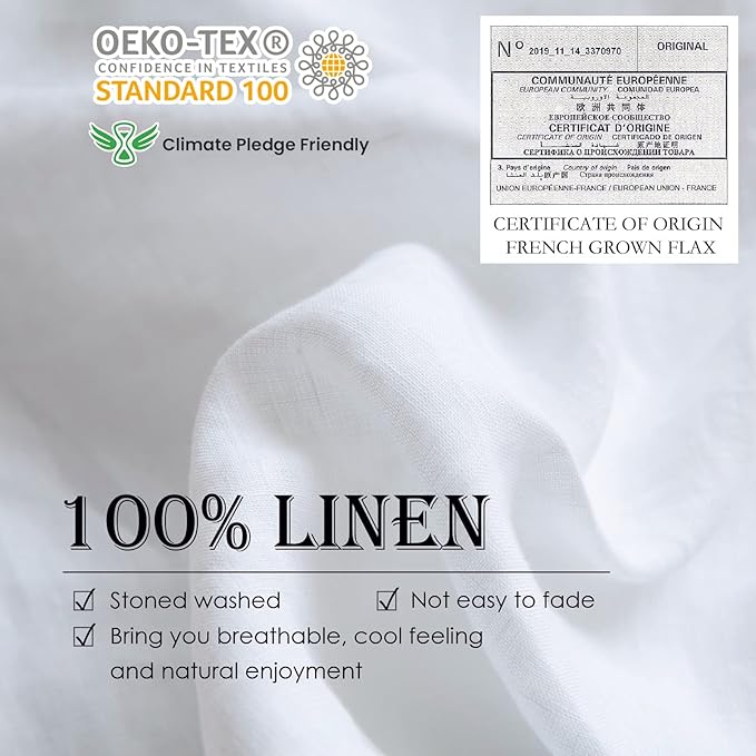 Simple&Opulence 100% Washed Linen Duvet Cover Set 5pcs(1 Duvet Cover& 2 Shams& 2 Pillowcases) Basic Style Natural French Flax Soft Breathable Farmhouse Bedding (King, White)