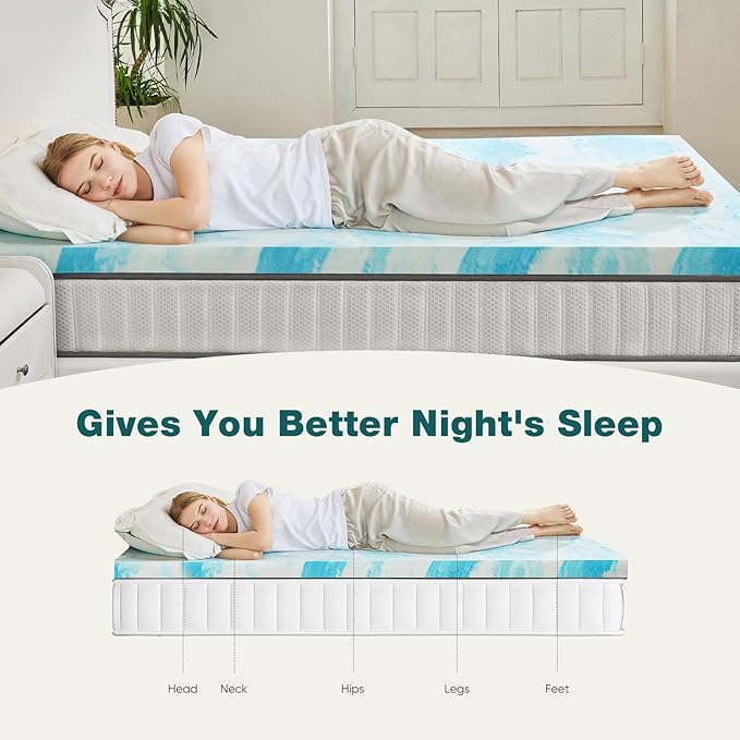 Sweetcrispy Mattress Topper King, 4 Inch Thick Memory Foam Gel Infused Cooling Toppers Pad for King Size Bed, Sleeper Sofa, RV, Camper, CertiPUR US Certified, Ventilated and Breathable