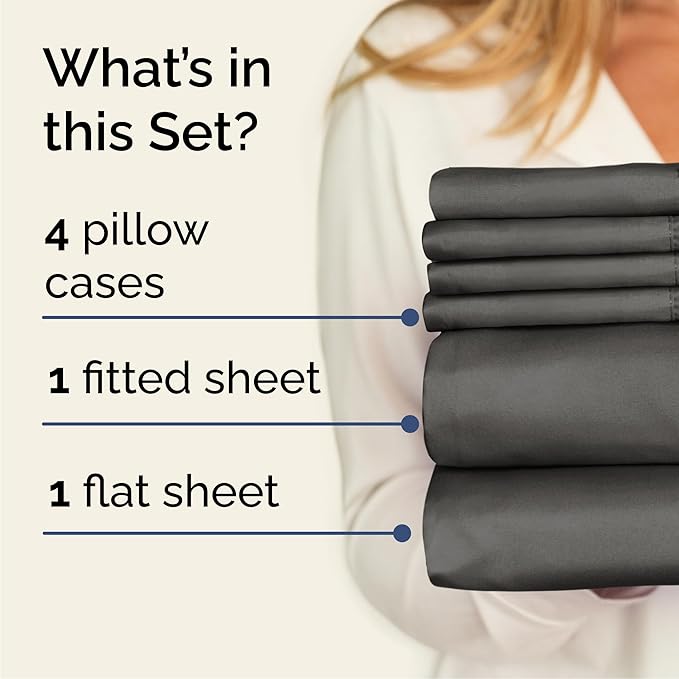 Queen 6 Piece Sheet Set - Comfy, Breathable & Cooling - Hotel Luxury Bedding for Women, Men, Kids, Teens & Children - 1 Flat & 1 Fitted Sheet & 4 Pillowcases w/ Deep Pockets - Wrinkle Free - Charcoal