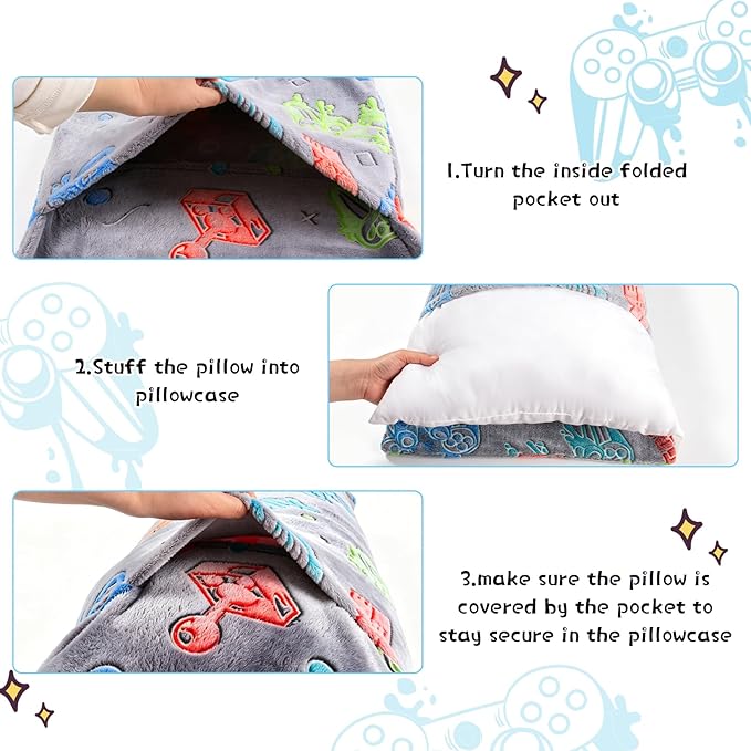 Cloele Body Pillow Cover Glow in The Dark Long Pillow Cases Full Length Pillow Case - 21x54 inches Grey Game Controller Ultra Soft Body Pillowcase for Kids Boys Decorative Body Pillow Pillowcases