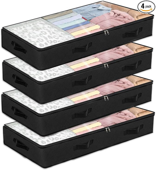 BiCINE 90L Under Bed Storage Containers, 4 Pack Foldable Closet Organizers and Storage Bins with Lid Clothes Underbed Storage Bags for Wrapping Paper, Blanket, Comforter, Towels, Sweaters, Pillows
