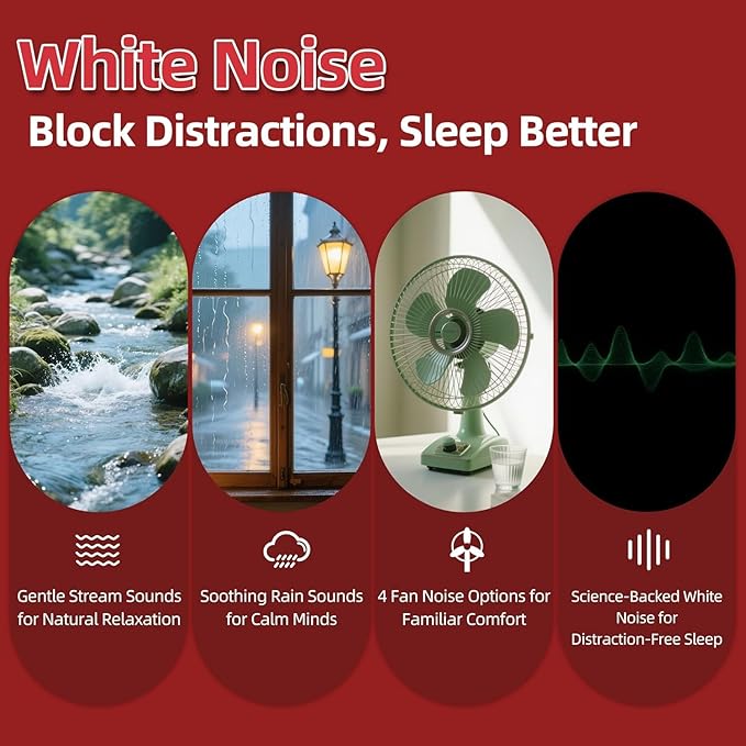 2-in-1 Red Light for Sleep with White Noise, Red Light Relaxation Lamp, Ideal for Bedroom, Meditation, Naps, Yoga and Travel