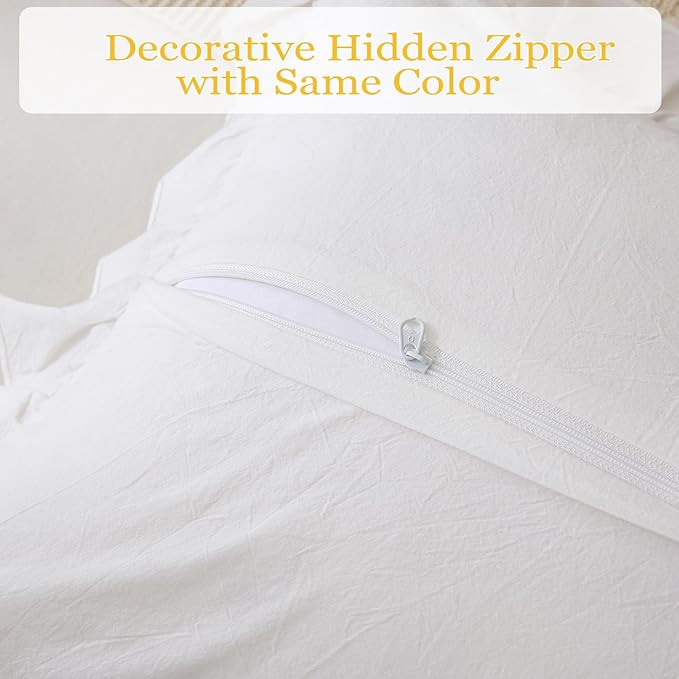 14x36 inches Off White Ruffled Lumbar Pillow Cover 1 Piece, Pure Washed Cotton Soft Decor Pillowcase Farmhouse Vintage Cushion Cover for Bed Livingroom