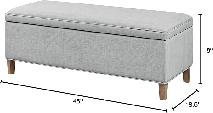 Martha Stewart Caymus Rectangular Storage Ottoman Bench, Upholstered Textured Fabric, Soft Hinge, Pipped Edges with Solid Wood Legs, Accent Furniture for Bedroom Décor, Easy to Assemble - Light Grey