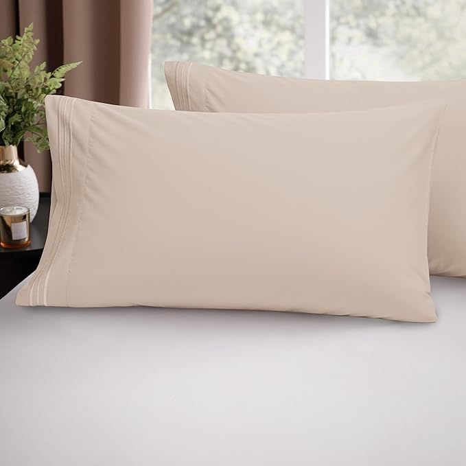 Elegant Comfort Luxury Ultra-Soft 2-Piece Pillowcase Set - 1500 Premium Hotel Quality Microfiber Double Brushed - Wrinkle Resistant, King, Cream
