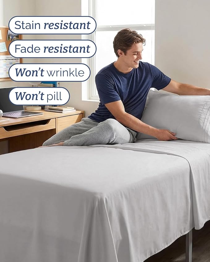 Twin XL 4 Piece Sheet Set - Comfy, Breathable & Cooling - Soft Hotel Luxury Bedding for Women, Men, Kids, Teens and Children - 1 Flat & 1 Fitted Sheet & 2 Pillowcases with Deep Pockets - French Grey
