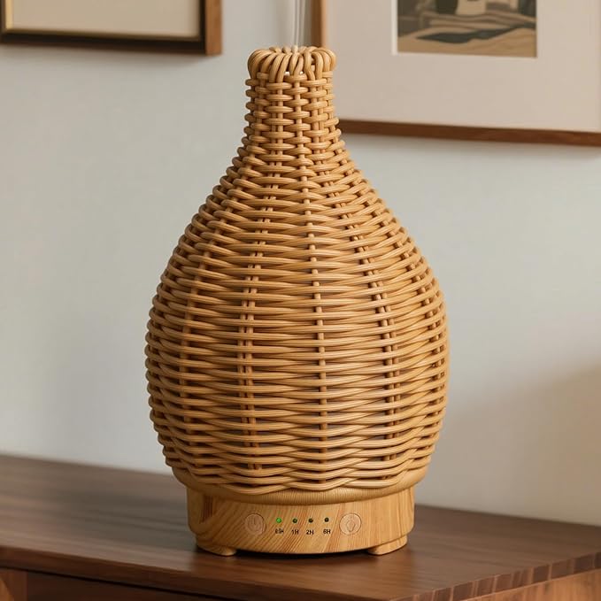 Essential Oil Diffuser Diffuser -Aromatherapy Diffuser for Essential Oils with Timer and 7 Colors LED Light Ultrasonic Diffuser with Auto Shut-Off, Home Office Decor&Gift（Handwoven）