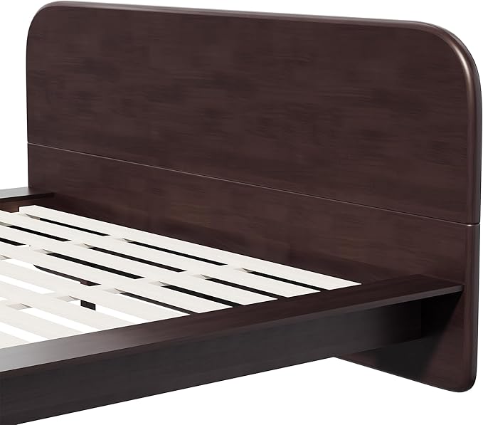 Merax Walnut King Size Platform Bed Frame, Modern Minimalist Wood Bed Frame with Rounded Headboard, Heavy Duty 800 lbs Support, No Box Spring Needed