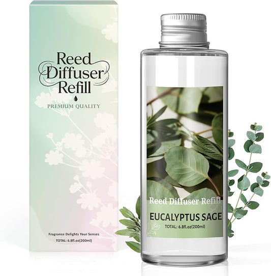SCENTORINI Reed Diffuser Oil Refill, Eucalyptus Sage Diffuser Oil 6.76 Fl Oz, Natural Scented Essential Oil Refill Long Lasting Summer Home Fragrance for Room Spa Aromatherapy Bathroom Home Decor