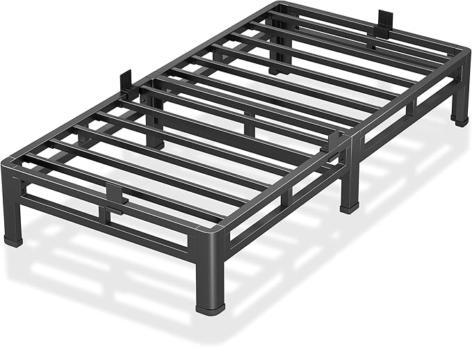 NKZ 7 Inch Twin Size Bed Frame, Metal Bed Frame & Box Spring 2 in 1 Platform with Round Corner Legs, 4000Lbs Heavy Duty Low-Profile Frame, Mattress Slide Stopper, Noise-Free, Easy Assembly