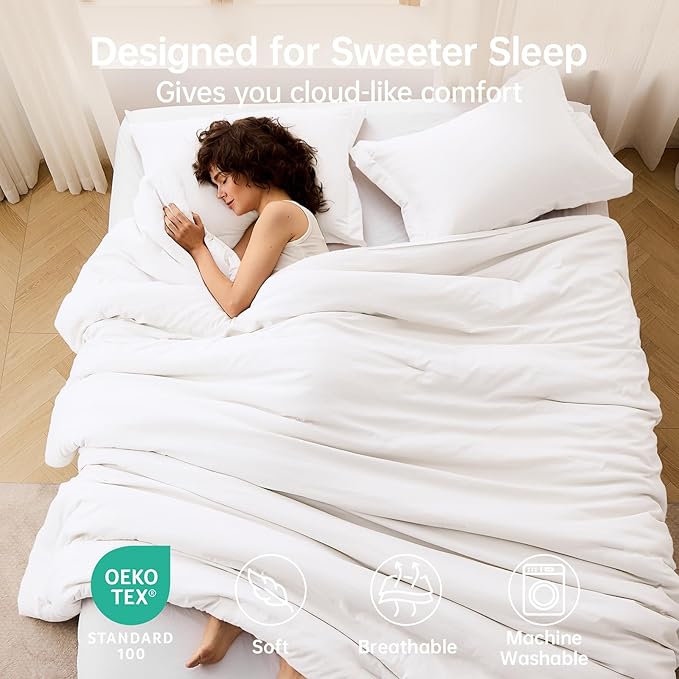 MUXHOMO Full Comforter Sets, All Season Ultra Soft Down Alternative Bedding - 3 Piece Lightweight Bed Set Includes 1 Comforter (82"x86") and 2 Pillow Shams (20"x26"), Wihte