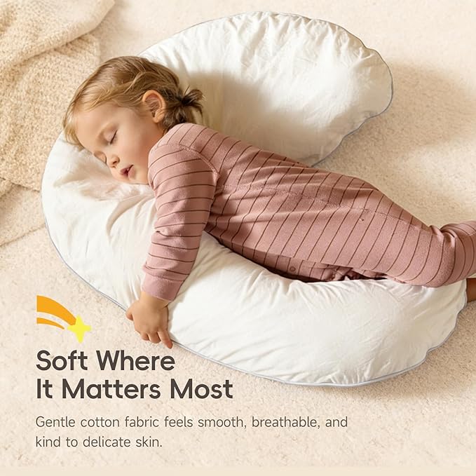 Choc chick Toddler Pillowcase for Body Pillow - 35x28 in Kids Moon-Shaped Body Pillow Cover for Sleeping, 100% Cotton, Soft & Breathable, Machine Washable (White, Case Only)