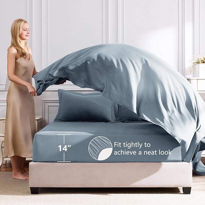 CozyLux Oversized King Comforter Set Dusty Blue, 7 Pieces Bed in a Bag Comforter Set with Sheets, All Season Bedding Set with Down Alternative Comforter, Sheets, Pillowcases & Shams