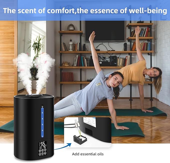 Coolfiqu 6L Humidifiers for Bedroom Large Room Home,Cool and Warm Humidifier for Baby and Plants Hot Mist Top Fill Desk Humidifier Oil Diffuser,Quiet,Auto Mode,360°Nozzle-Midnight Black(2026 Upgraded)