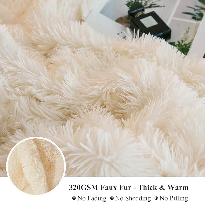 XeGe Luxury Shaggy Faux Fur Body Pillow Cover, Fluffy Ivory Bed Pillowcase with Zipper Closure, Soft Decorative Plush Fuzzy Long Pillow Sham for Home Bedroom Pregnant Women 20"x54" Beige