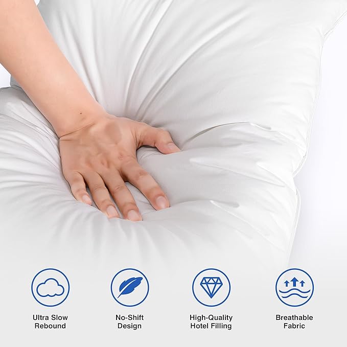 Feather Pillows Queen Size Set of 2 - Goose Down Hotel Bed Pillow for Sleeping, Soft 600 Thread Count Cotton Cover, Fluffy Support Surround Fill Polyester for Side, Back and Stomach Sleepers
