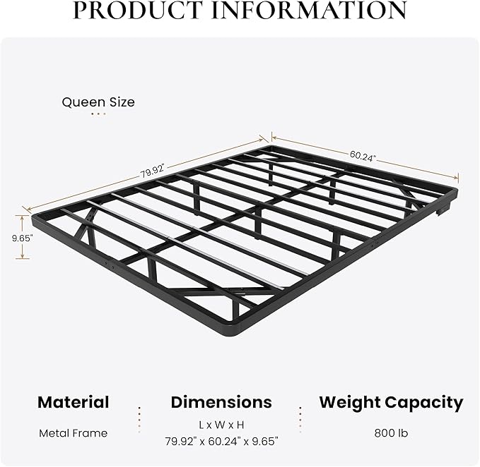 SHA CERLIN Floating Bed Frame Queen Size with Smart LED Lights and Charging Station, Heavy Duty Metal Platform Bed with Modern Design,No Box Spring Needed, Easy Assembly, Matte Black