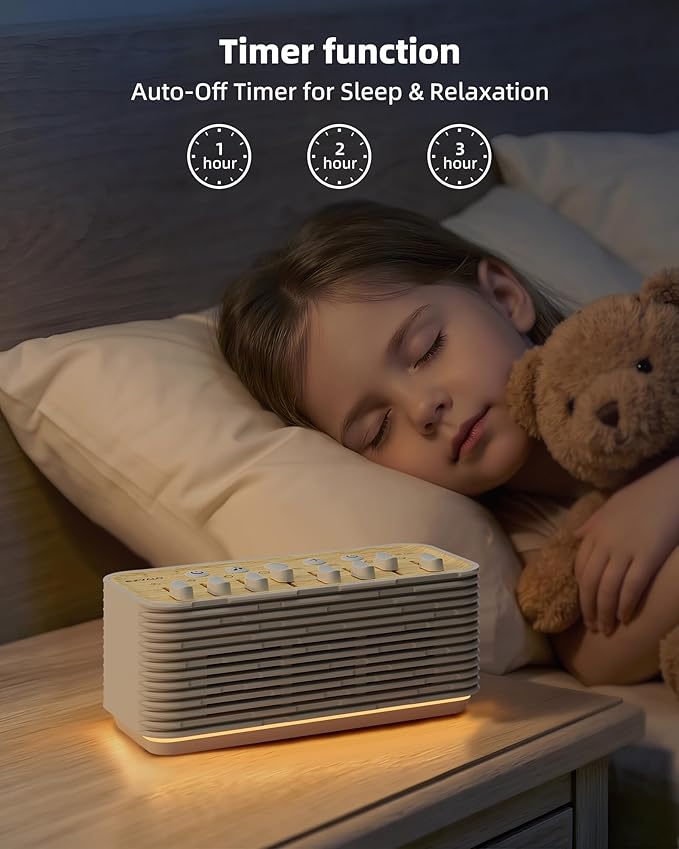 Sound Machine, White Noise Machine for Sleeping, 255+ Sound Combinations, Rechargeable, Breathing Light, Bluetooth Speaker, Sleep Timer, Bedroom Living Room Home Office Travel, for Baby Kids Adults