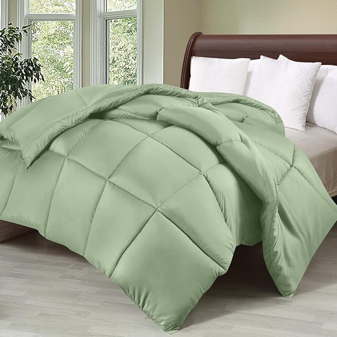 Utopia Bedding King Comforter Duvet Insert, Quilted Sage Green Comforter with Corner Tabs, Box Stitched Down Alternative Comforters King Size 90 x 102 inches