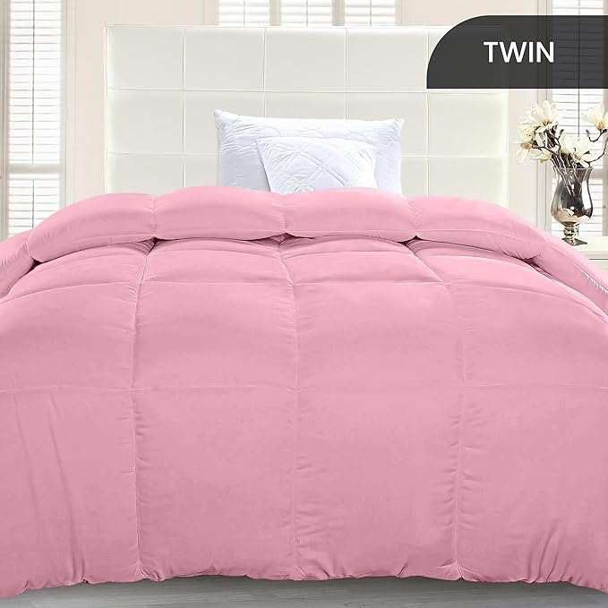 Utopia Bedding Twin Comforter Duvet Insert, Quilted Pink Comforter with Corner Tabs, Box Stitched Down Alternative Comforters Twin Size 64 x 88 inches