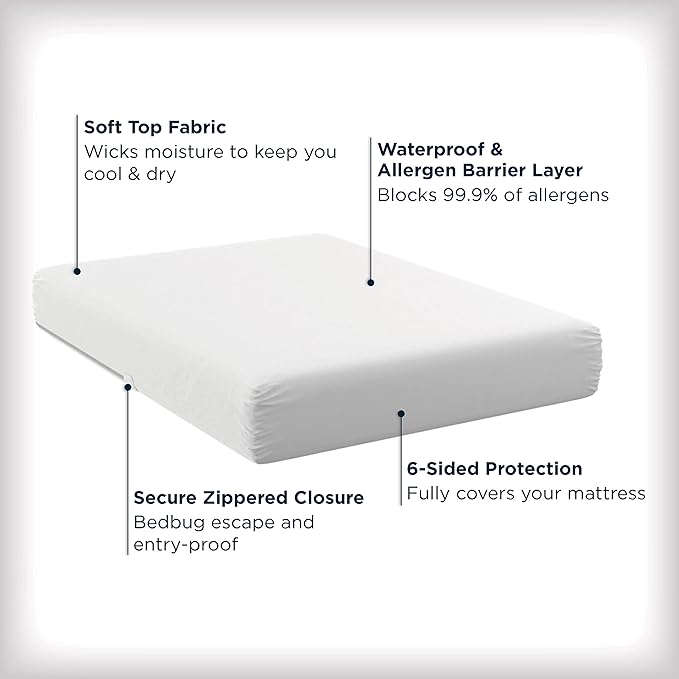 AllerEase Waterproof Mattress Protector, Maximum Allergy Mattress Protector, Queen Mattress Cover (Pack of 2)