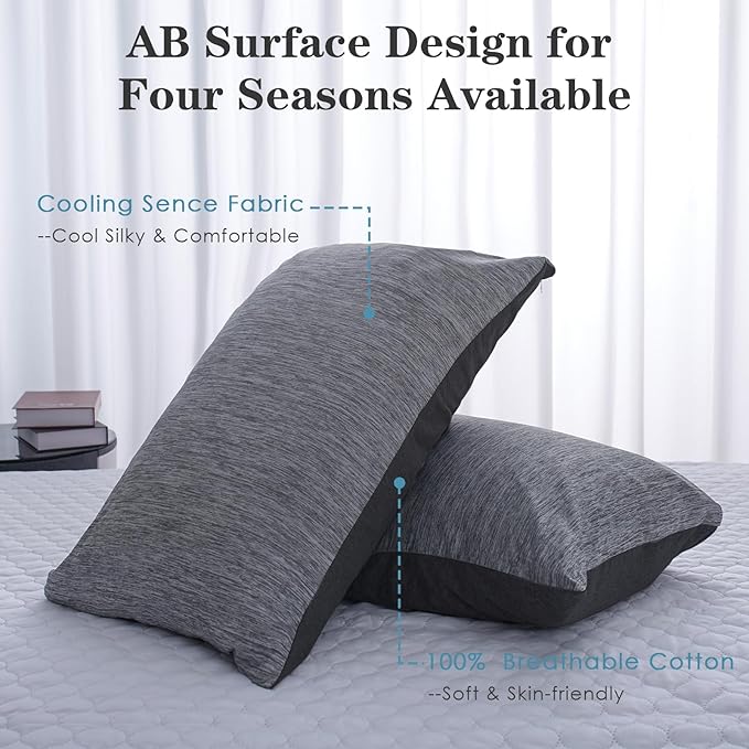 CHOSHOME Cooling Pillow Cases Zipper Pillow Covers Q-Max > 0.45 Zippered Pillowcases for Hot Sleepers, Soft, Breathable, Skin-Friendly, 2 Pack (King, 20"x36", Dark Grey)