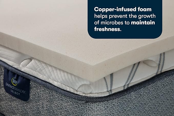 Serta CopperGel Cooling, Pressure-Relieving Memory Foam Mattress Topper, 2 Inch, Queen