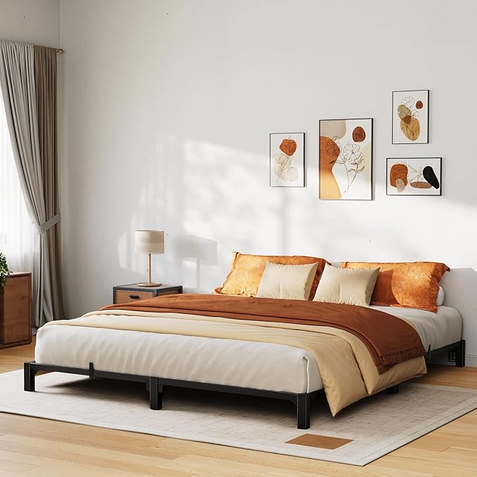 GarveeHome 6 in King Bed Frame, Heavy Duty Metal Platform Bed Frame with Durable Iron Slat Support and Legs, No Box Spring Required, No Screws Needed, Support Up to 800 LBS