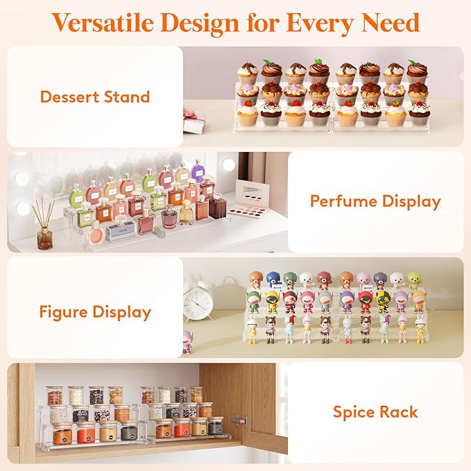 Lifewit Cupcake Stand, Perfume Cologne Organizer, Tool-Free Assembly, Display Riser, Spice Rack, Figurine Holder, Makeup Storage, Room Decor, Party Decorations, Clear, 14″ 3 Tier, 1 Pcs