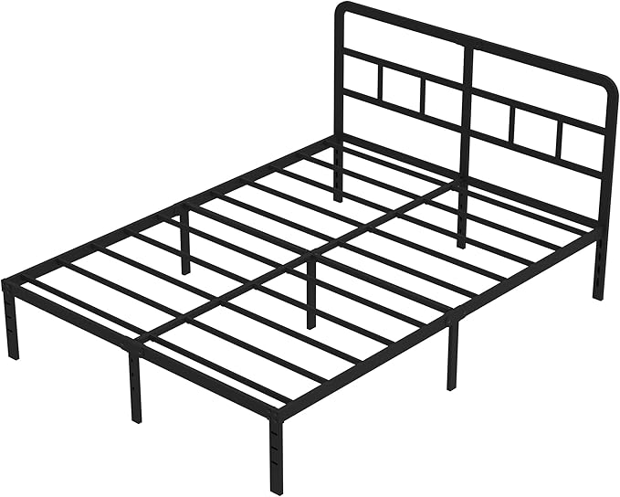 DiaOutro 14 Inch Queen Bed Frame with Headboard No Box Spring Needed, Heavy Duty Metal Queen Size Platform with Steel Slat, Mattress Foundation, Easy Assembly, Noise Free, Black