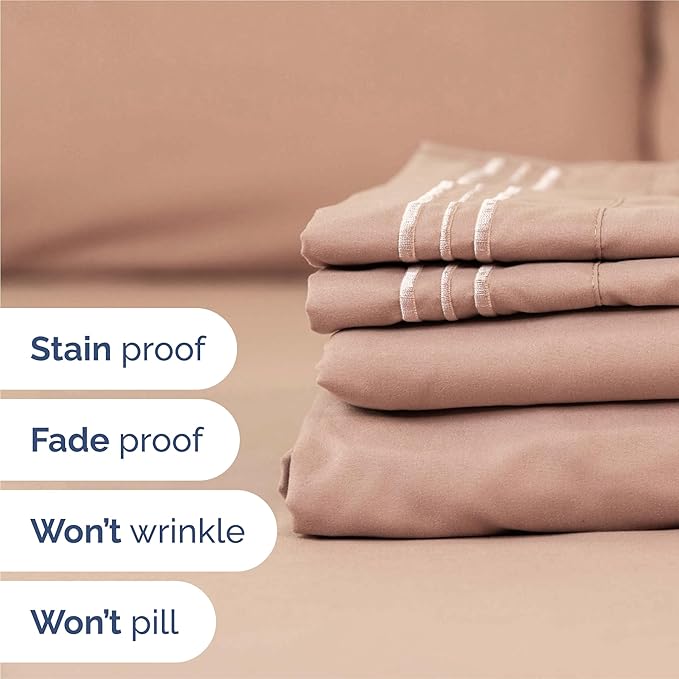 King Size 4 Piece Sheet Set - Comfy Breathable & Cooling Sheets - Hotel Luxury Bed Sheets for Women & Men - Deep Pockets, Easy-Fit, Extra Soft and Wrinkle Free Sheets - Mauve Oeko-Tex Bed Sheet Set