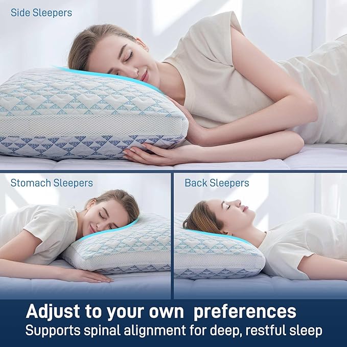 Cotelovo Shredded Memory Foam Soft Bamboo Viscose Pillows Adjustable Hypoallergenic Hotel Quality Bed Pillows for Side, Back and Stomach Sleeper, Oeko-TEX Certified Queen Size Set of 2
