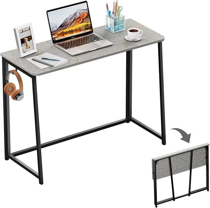 WOHOMO Folding Desk, Small Writing Desk 39.4", Space-Saving Foldable Laptop Table Writing Workstation for Home Office, Easy Assembly, Grey